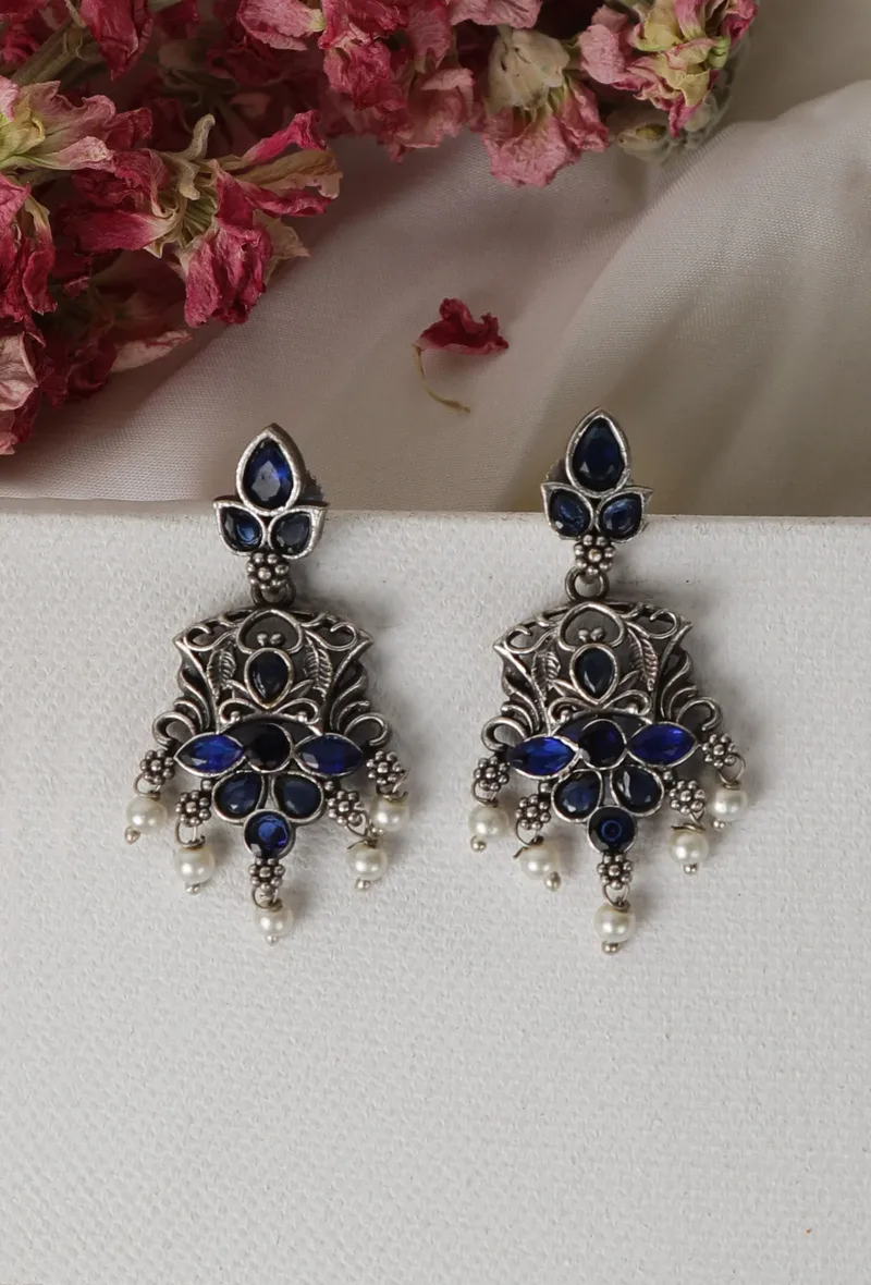 Sapphire Kundan Pearl Drop Earrings