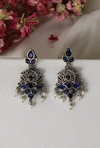 Sapphire Kundan Pearl Drop Earrings image 1