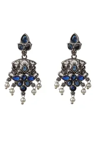 Sapphire Kundan Pearl Drop Earrings image 2