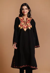 Black Magic Aari Embroidered Kashmiri Phiran-Free Size image 1