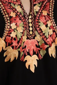 Black Magic Aari Embroidered Kashmiri Phiran-Free Size image 5