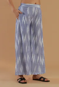 Blue Ikat Cotton Flared Pant image 3