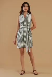 Striped Cotton Sleeveless Wrap Dress image 1