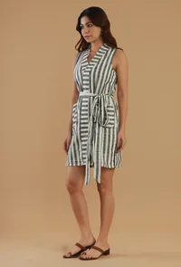 Striped Cotton Sleeveless Wrap Dress image 2