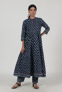 Indigo Printed Blue Cotton Anarkali image 1