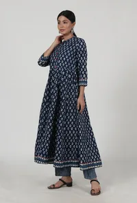 Indigo Printed Blue Cotton Anarkali image 2