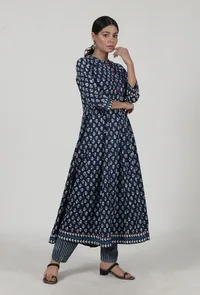 Indigo Printed Blue Cotton Anarkali image 3