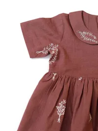 Mauve Cotton Slub Block Printed Gathered Dress image 4