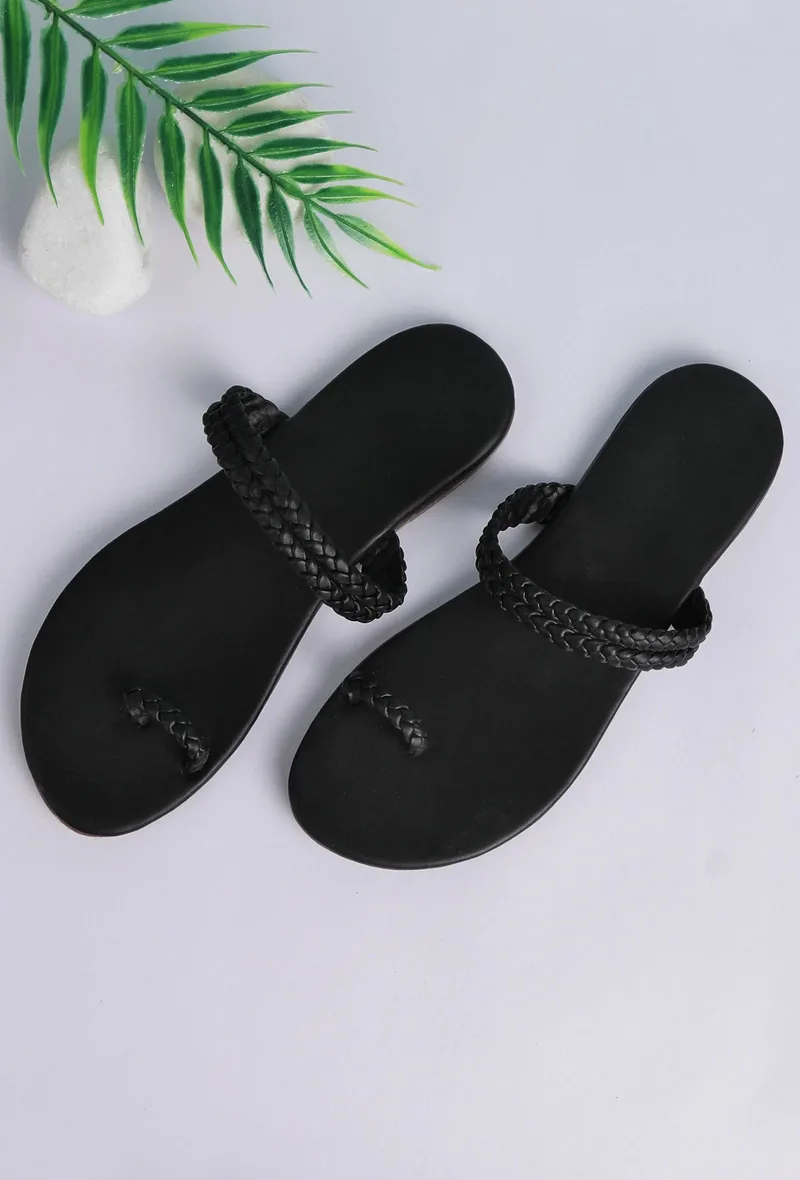 Black Knotted Cruelty Free Leather Sandals