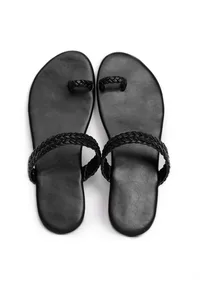 Black Knotted Cruelty Free Leather Sandals image 2
