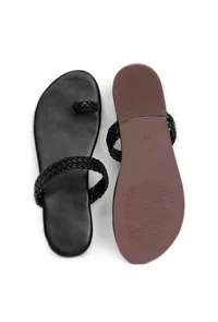 Black Knotted Cruelty Free Leather Sandals image 3