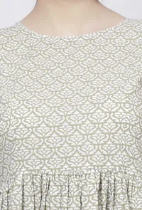 Sage Green Floral Hand-Block Printed Cotton Gathered Kurta image 5