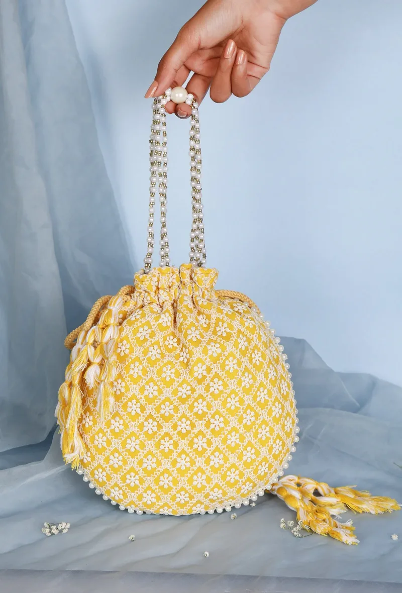 Sunshine Chikankari Yellow Georgette Potli