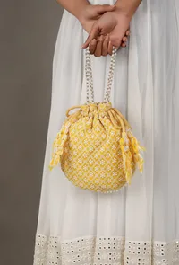 Sunshine Chikankari Yellow Georgette Potli image 2