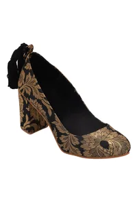 Black Brocade Block Heel image 2
