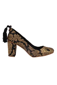 Black Brocade Block Heel image 3