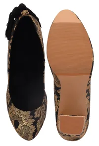 Black Brocade Block Heel image 6