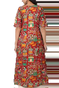 Red Kalamkari Keyhole Buttoned Cape image 4