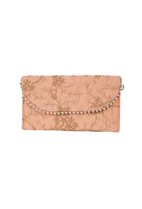 Apricot Peach Zari Embroidered Silk Envelope Clutch image 4