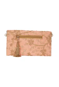Apricot Peach Zari Embroidered Silk Envelope Clutch image 6