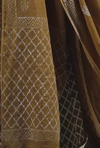 Set Of 3: Brown And White Cotton Kurta, Shararas And Kota Dupatta image 2