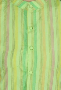 Lime Green Striped Sleeveless Cotton Viscose Kurta image 5