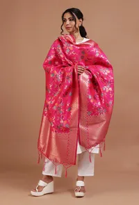 Pink Color Semi Silk Dupatta With Zari Weaving image 1