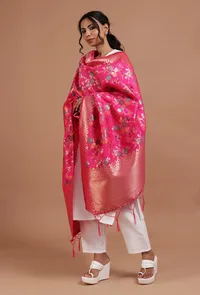 Pink Color Semi Silk Dupatta With Zari Weaving image 2