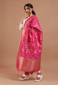 Pink Color Semi Silk Dupatta With Zari Weaving image 3