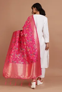 Pink Color Semi Silk Dupatta With Zari Weaving image 4