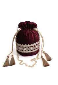 Dark Maroon Velvet Tila Embroidery Potli image 2