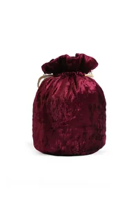 Dark Maroon Velvet Tila Embroidery Potli image 3