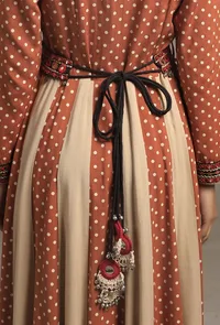 Ecru Orange Rust Anarkali Kurta Dress with Belt image 6