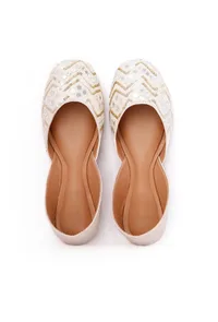 White Embroidered Silk Juttis image 2