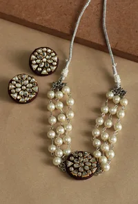 Ethereal Silver Kundan Pearl Choker Set image 1