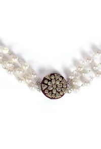 Ethereal Silver Kundan Pearl Choker Set image 4