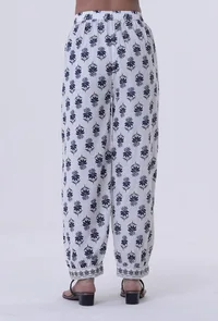 Blue Motif White Cotton Pant image 3