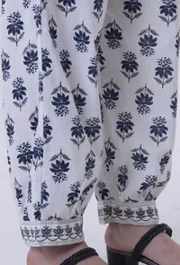 Blue Motif White Cotton Pant image 4