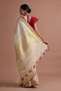 Off White Color Cotton Linen Saree With Unstitched Blouse image 5