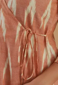 Peach Ikat Cotton V-Neck Wrap Kurta image 6