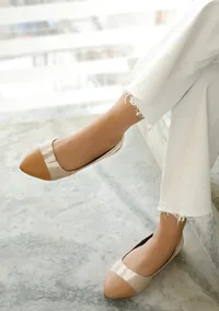 Cream Gold Cruelty Free Leather Ballerinas image 1