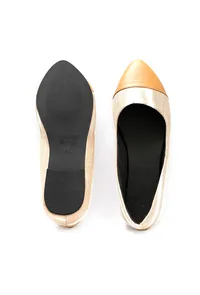 Cream Gold Cruelty Free Leather Ballerinas image 3