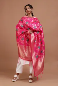 Pink Color Semi Silk Dupatta With Zari Weaving image 1