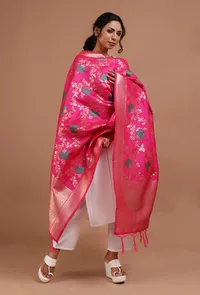 Pink Color Semi Silk Dupatta With Zari Weaving image 2