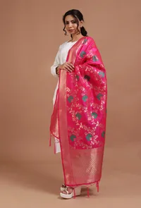Pink Color Semi Silk Dupatta With Zari Weaving image 3