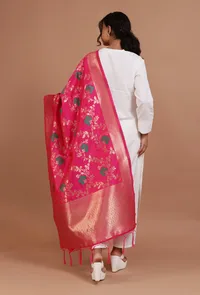 Pink Color Semi Silk Dupatta With Zari Weaving image 4