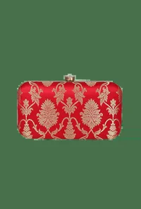 Paprika Red Brocade Box Clutch with Sling (8 X 2 X 4.5) image 2