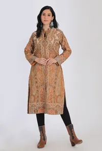 Kashifa Ecru Kani Jamavar Long Coat Outer Jacket image 1