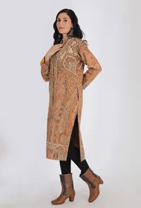 Kashifa Ecru Kani Jamavar Long Coat Outer Jacket image 3