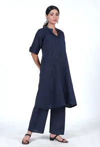 Navy Blue Cotton Kurta image 4